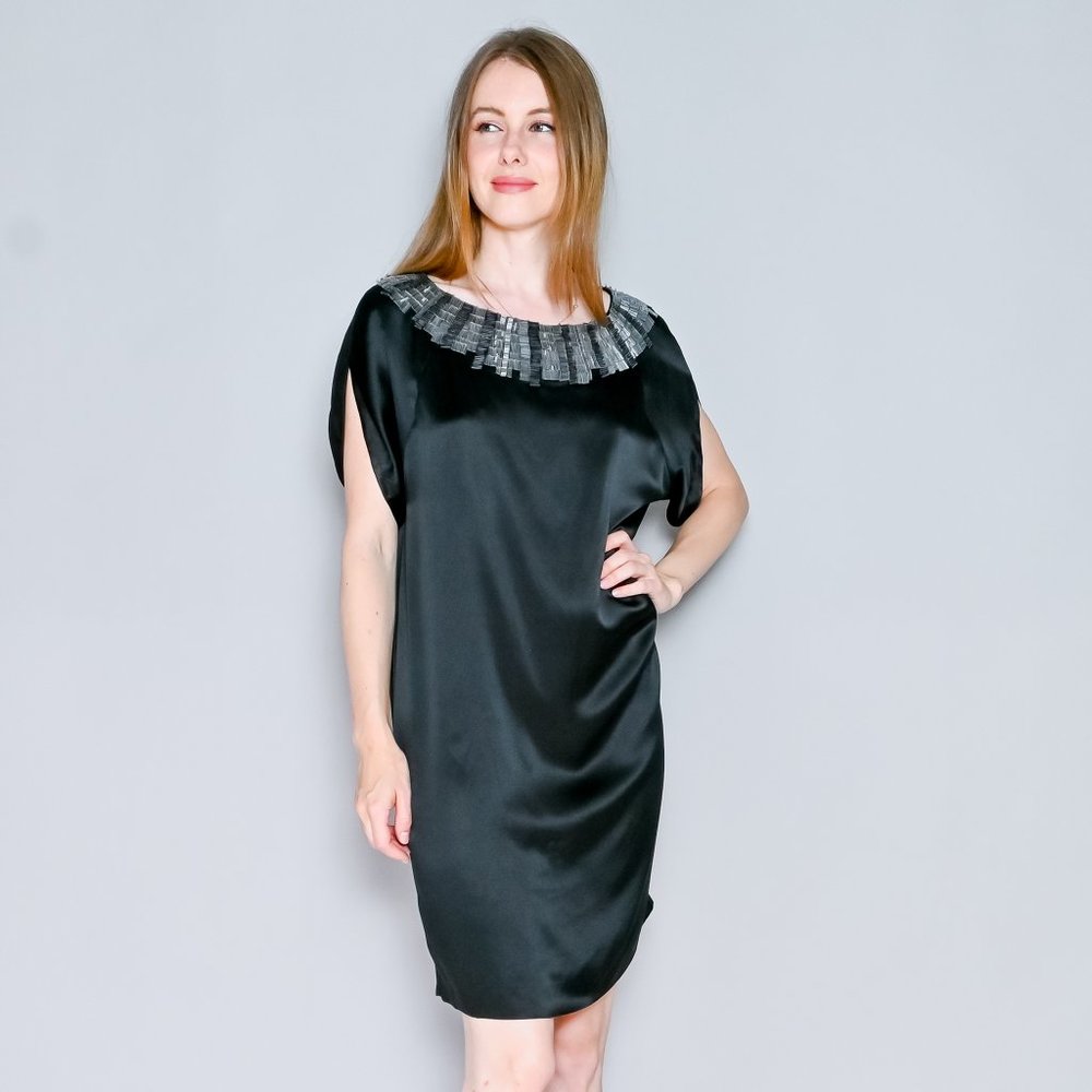 PORTS 1961 Black Silk Embellished Mini Dress Sz 10